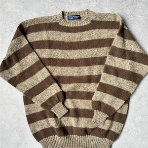Vintage Faconnable wool brown beige stripe oversized crewneck sweater